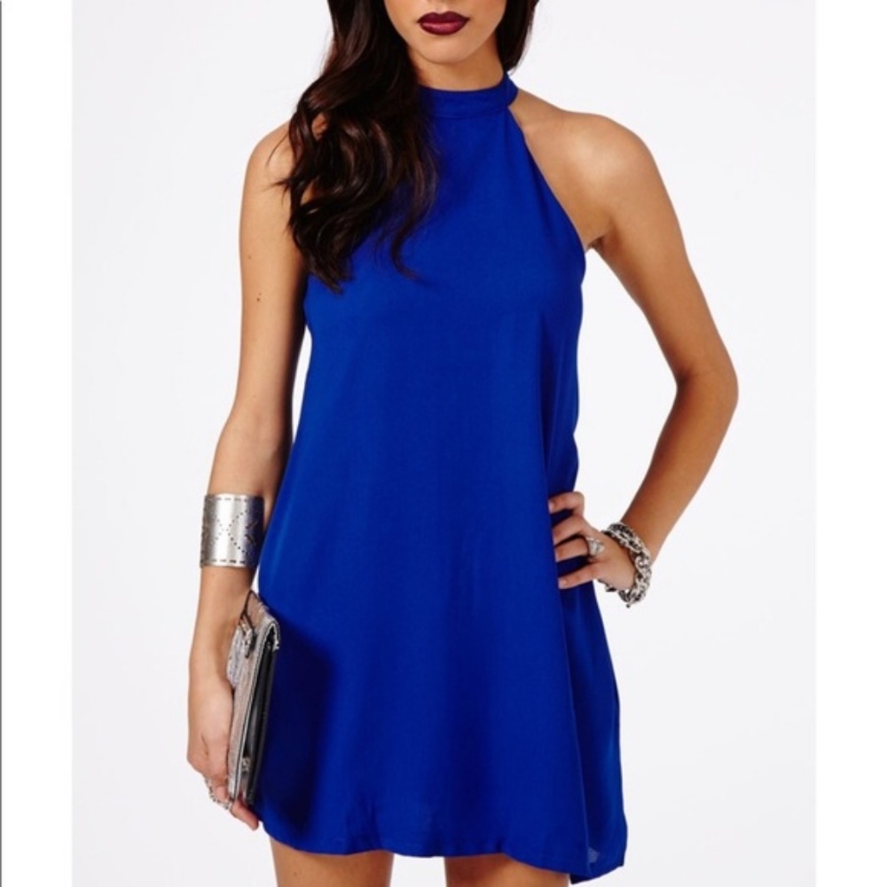 Missguided Blue Choker Neck Shift Dress